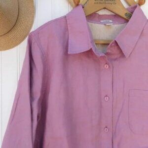 LL Bean Linen Lined Button Up Shirt Shacket Size XL New Lavender Cotton Jersey